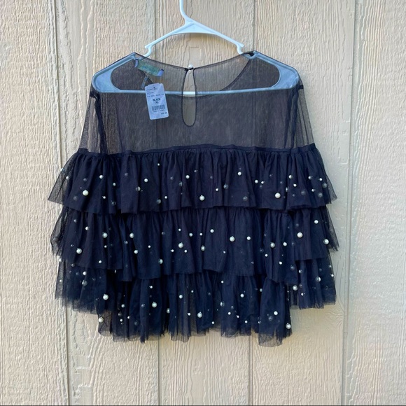 Paradiso Black Mesh Layered /Ruffle Pearl top - Picture 2 of 5